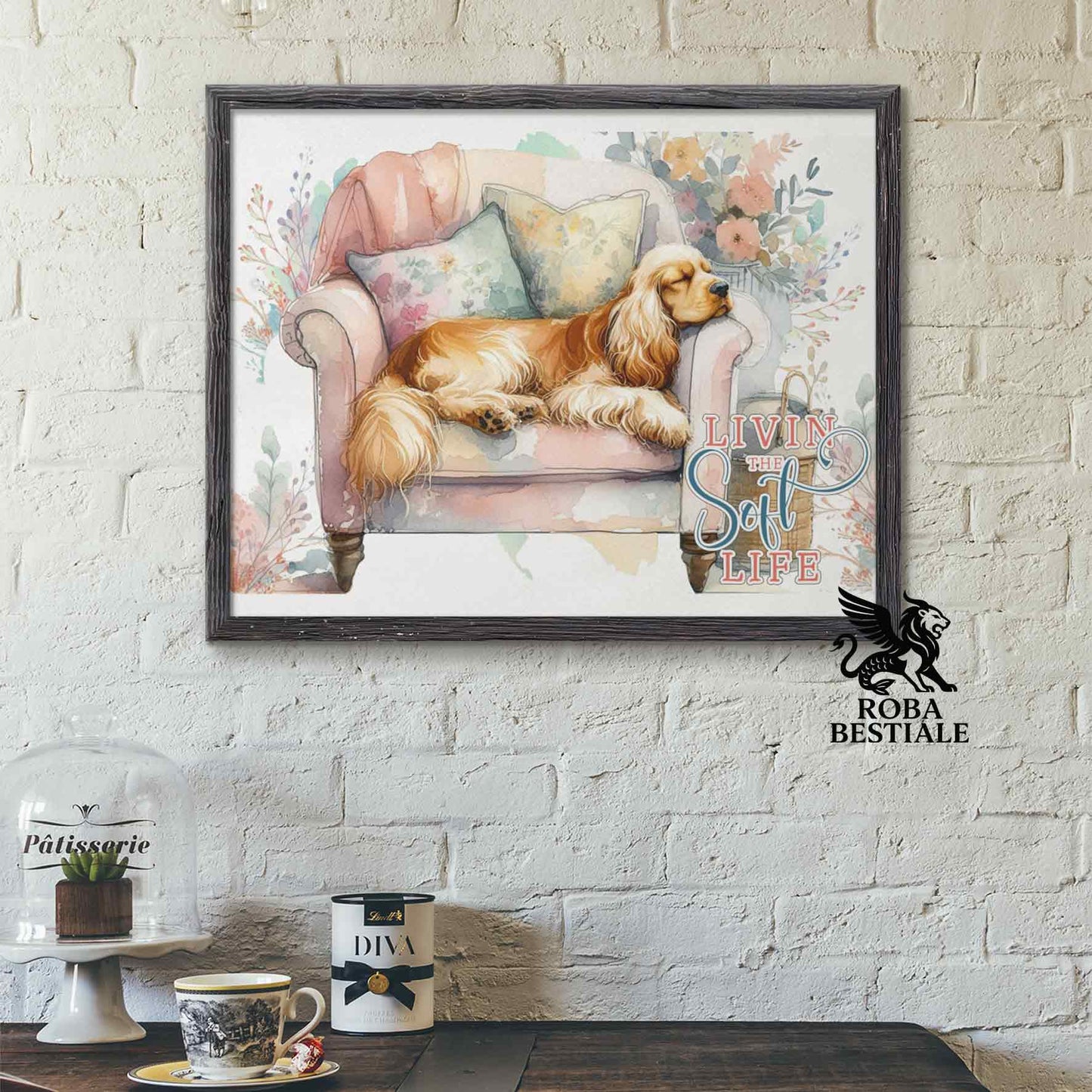 Quadretto SOFT LIFE - COCKER SPANIEL INGLESE Dorato - Con cornice in legno, formato A4