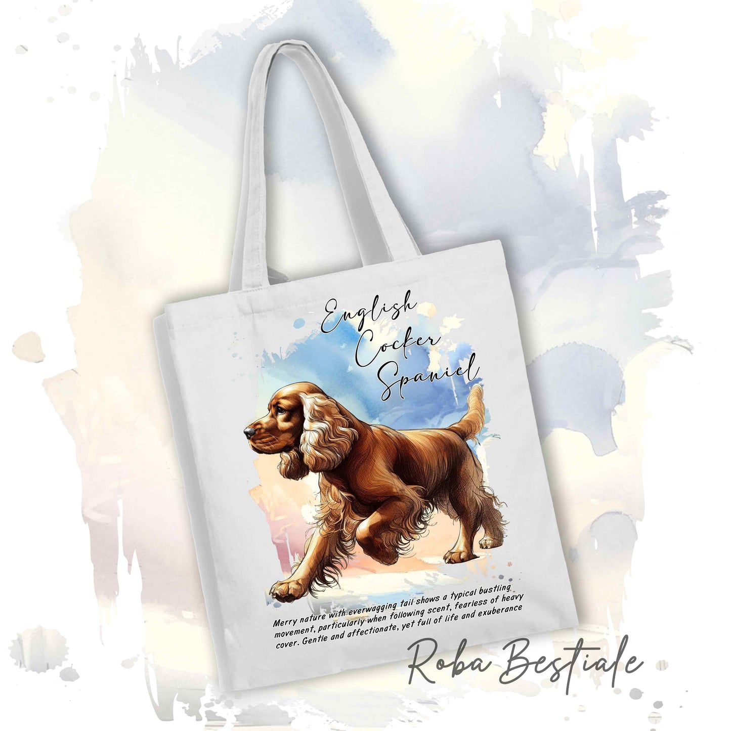 Shopper BEHAVIOR - COCKER SPANIEL INGLESE Dorato - Diversi colori disponibili, 100% Cotone