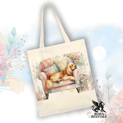 Tote Bag SOFT LIFE - COCKER SPANIEL INGLESE Dorato - 100% Cotone - Bianca o Beige