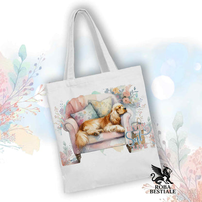 Tote Bag SOFT LIFE - COCKER SPANIEL INGLESE Dorato - 100% Cotone - Bianca o Beige