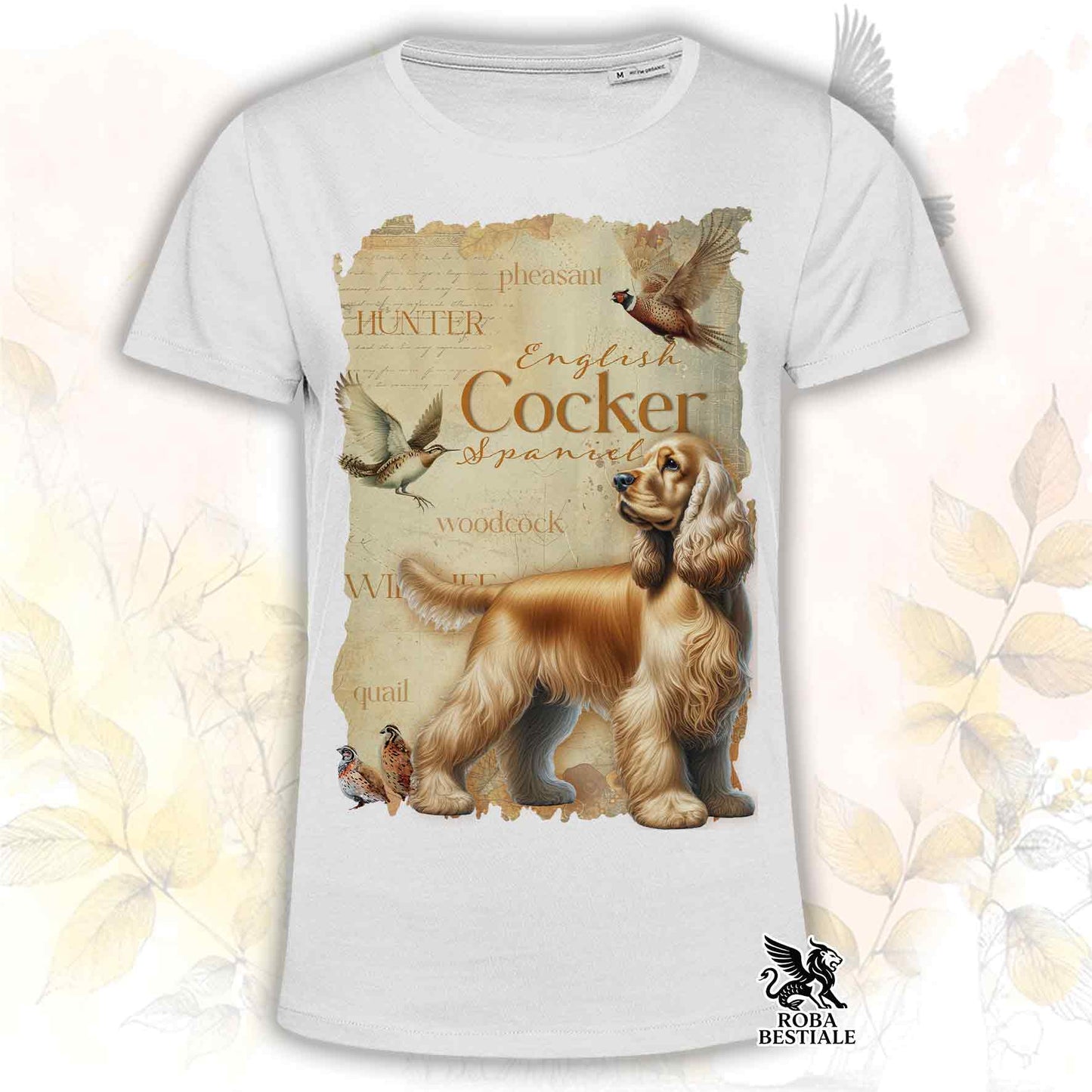 T-Shirt FIELD LEGACY - COCKER SPANIEL INGLESE Dorato - Bianca o Beige, da Uomo o da Donna - dalla XS alla 5XL