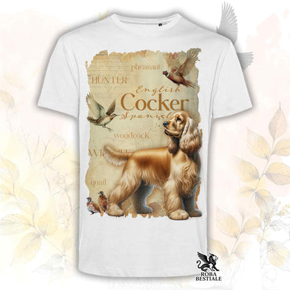 T-Shirt FIELD LEGACY - COCKER SPANIEL INGLESE Dorato - Bianca o Beige, da Uomo o da Donna - dalla XS alla 5XL