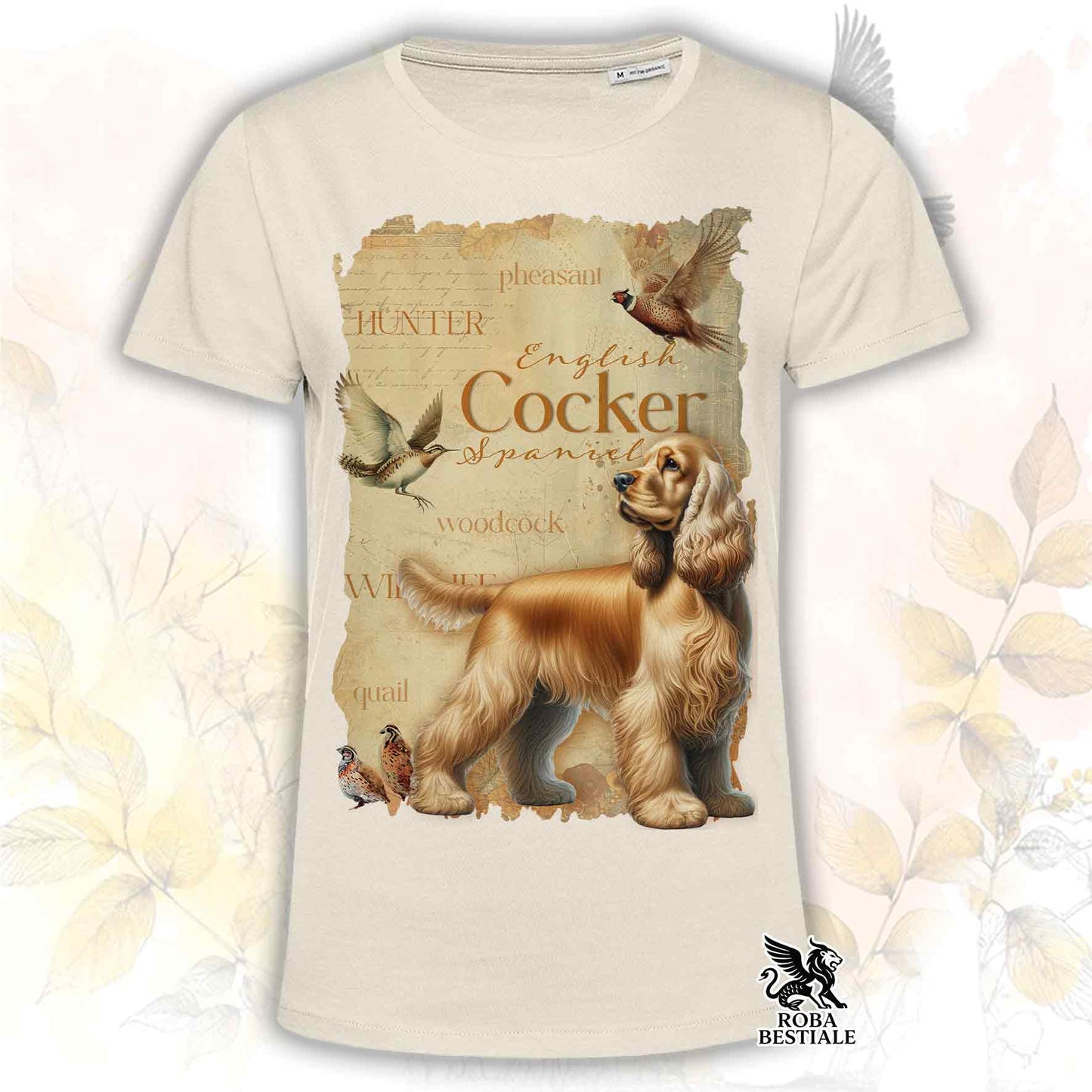 T-Shirt FIELD LEGACY - COCKER SPANIEL INGLESE Dorato - Bianca o Beige, da Uomo o da Donna - dalla XS alla 5XL