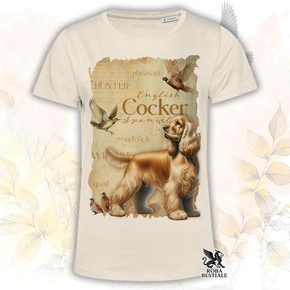 T-Shirt FIELD LEGACY - COCKER SPANIEL INGLESE Dorato - Bianca o Beige, da Uomo o da Donna - dalla XS alla 5XL