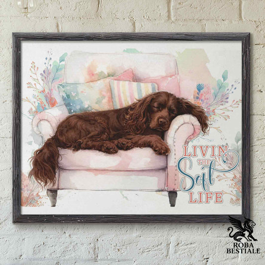 Quadretto SOFT LIFE - COCKER SPANIEL INGLESE Fegato - Con cornice in legno, formato A4