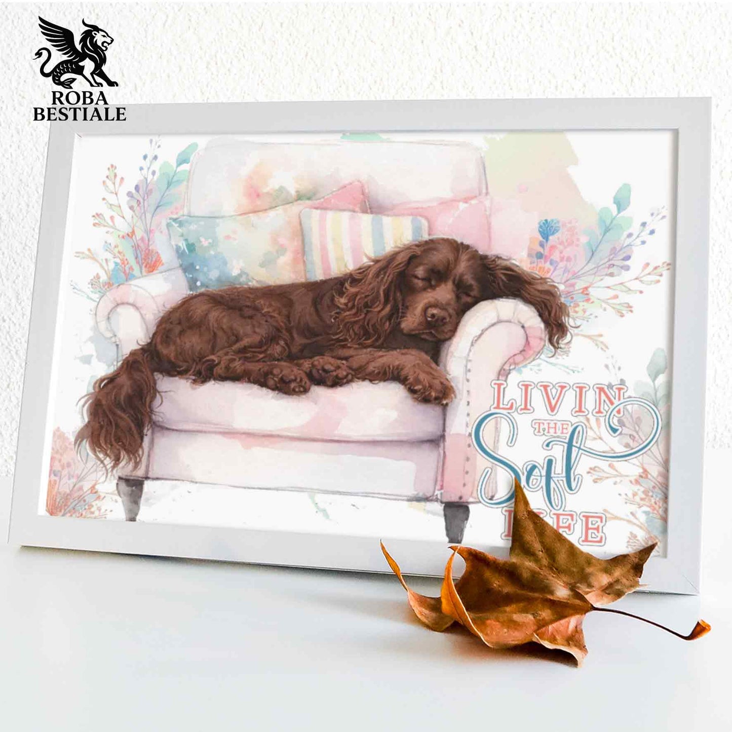 Quadretto SOFT LIFE - COCKER SPANIEL INGLESE Fegato - Con cornice in legno, formato A4