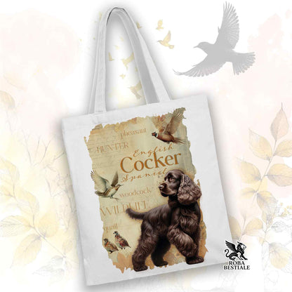 Tote Bag FIELD LEGACY - COCKER SPANIEL INGLESE Fegato - 100% Cotone - Bianca o Beige