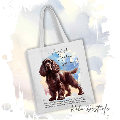 Shopper BEHAVIOR - COCKER SPANIEL INGLESE Fegato - Diversi colori disponibili, 100% Cotone
