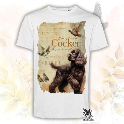 T-Shirt FIELD LEGACY - COCKER SPANIEL INGLESE Fegato - Bianca o Beige, da Uomo o da Donna - dalla XS alla 5XL