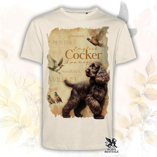 T-Shirt FIELD LEGACY - COCKER SPANIEL INGLESE Fegato - Bianca o Beige, da Uomo o da Donna - dalla XS alla 5XL