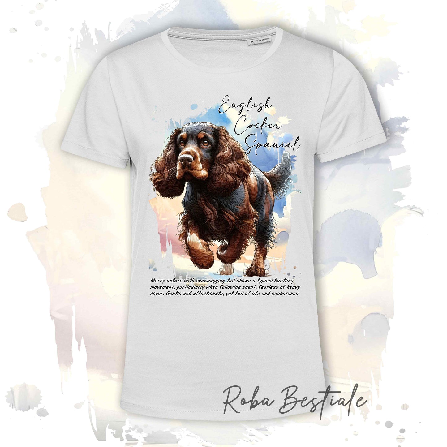 T-Shirt BEHAVIOR - COCKER SPANIEL INGLESE Fegato Focato - Standard FCI - 100% Cotone, Bianca, Uomo o Donna - dalla XS alla 5XL