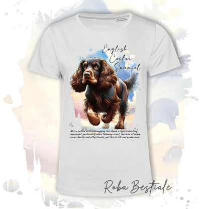 T-Shirt BEHAVIOR - COCKER SPANIEL INGLESE Fegato Focato - Standard FCI - 100% Cotone, Bianca, Uomo o Donna - dalla XS alla 5XL