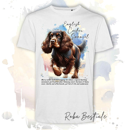 T-Shirt BEHAVIOR - COCKER SPANIEL INGLESE Fegato Focato - Standard FCI - 100% Cotone, Bianca, Uomo o Donna - dalla XS alla 5XL