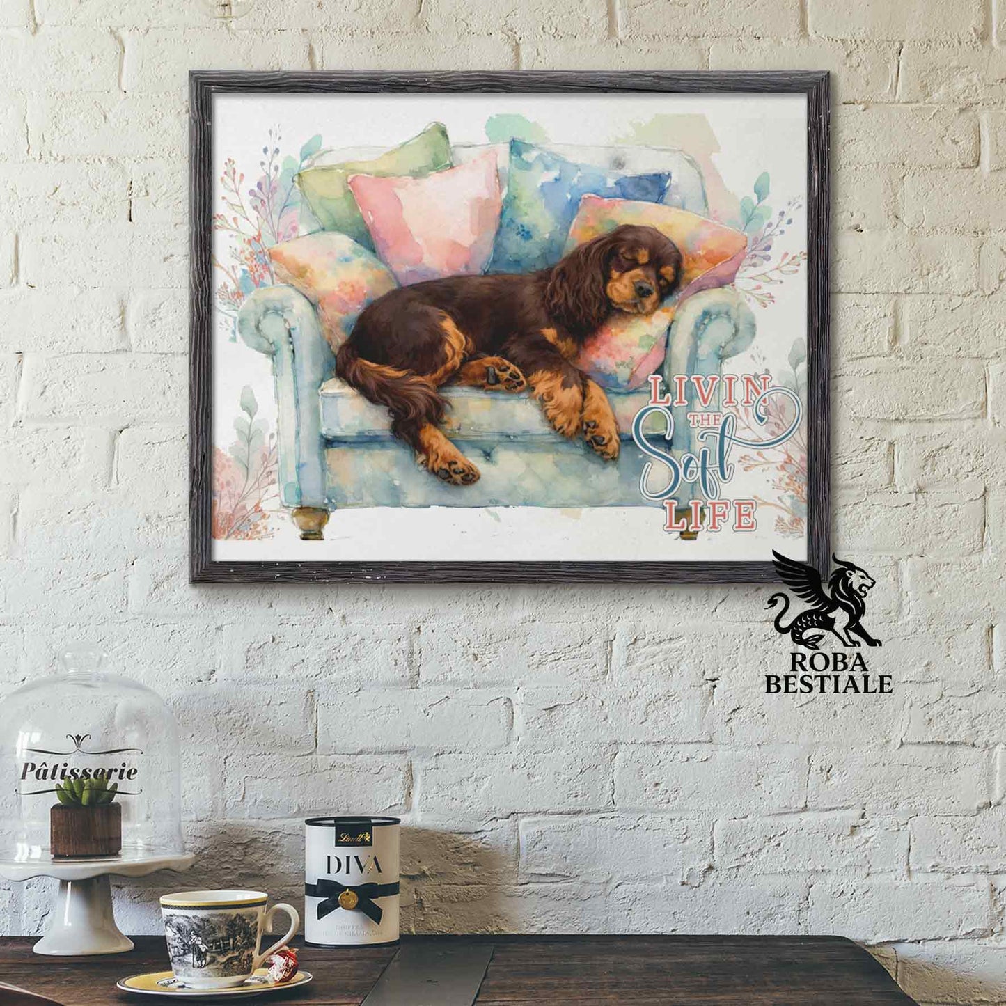 Quadretto SOFT LIFE - COCKER SPANIEL INGLESE Fegato Focato - Con cornice in legno, formato A4