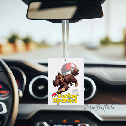 Deodorante Auto POKEMON Inspired - COCKER SPANIEL INGLESE Fegato Focato - In Feltro, con cordino - 7,5 x 10 cm