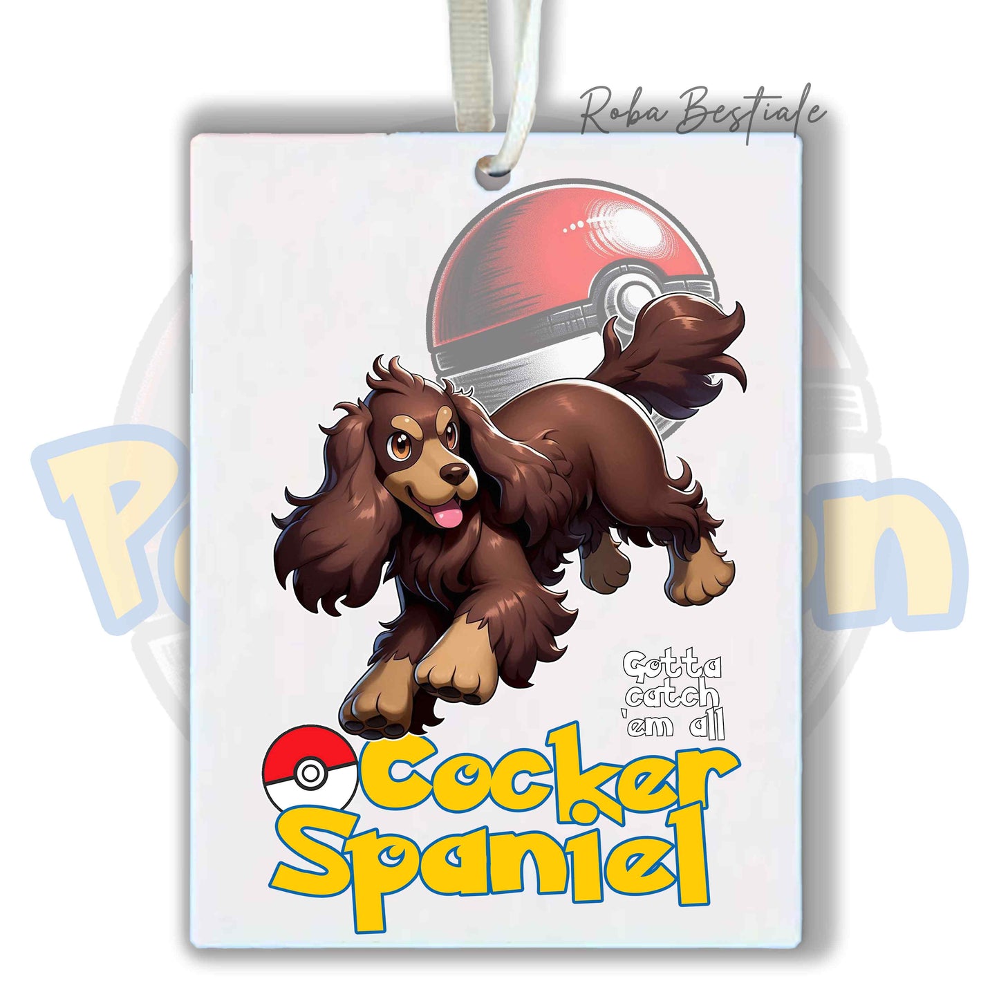Deodorante Auto POKEMON Inspired - COCKER SPANIEL INGLESE Fegato Focato - In Feltro, con cordino - 7,5 x 10 cm