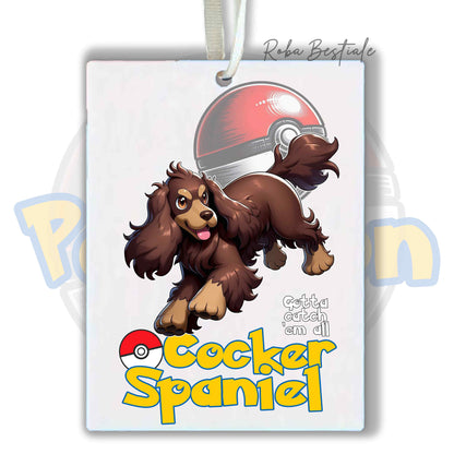Deodorante Auto POKEMON Inspired - COCKER SPANIEL INGLESE Fegato Focato - In Feltro, con cordino - 7,5 x 10 cm