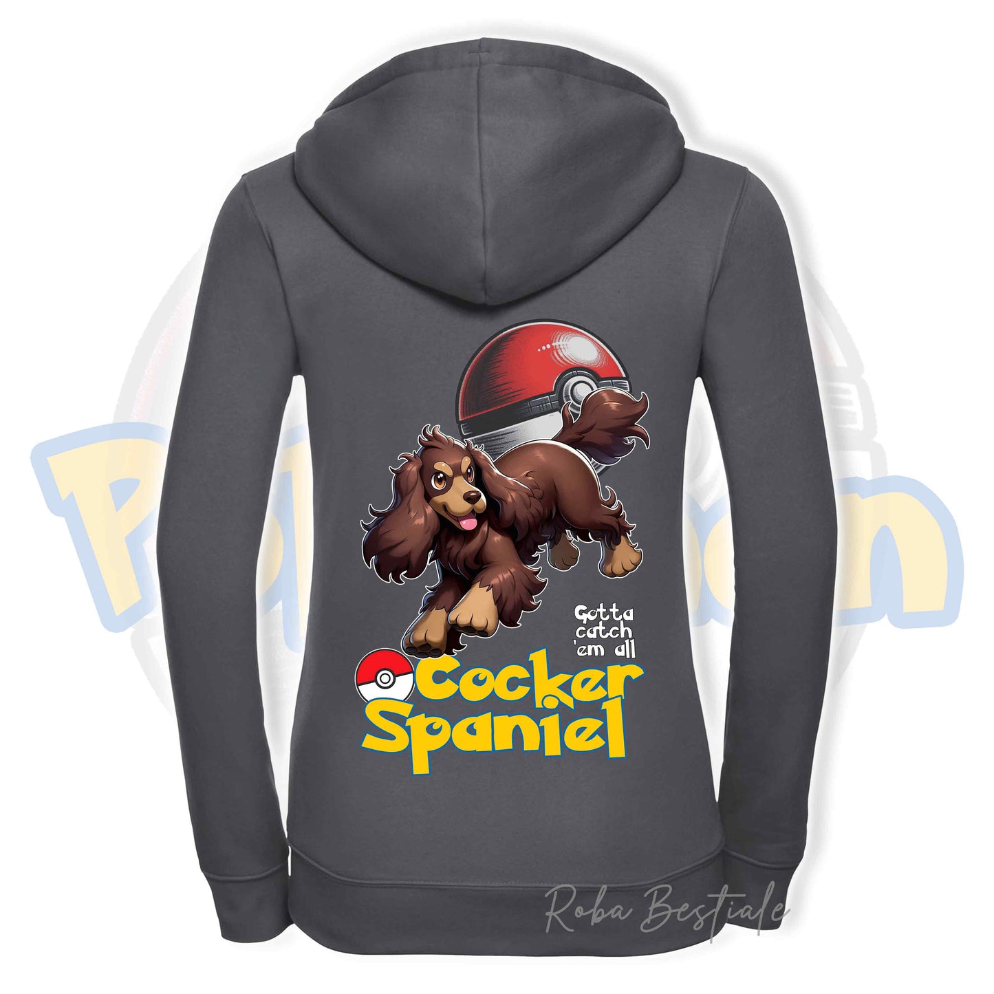 Felpa POKEMON Inspired - COCKER SPANIEL INGLESE Fegato Focato - Con Cappuccio e Full Zip, Uomo o Donna, in tanti colori - dalla XS alla 5XL