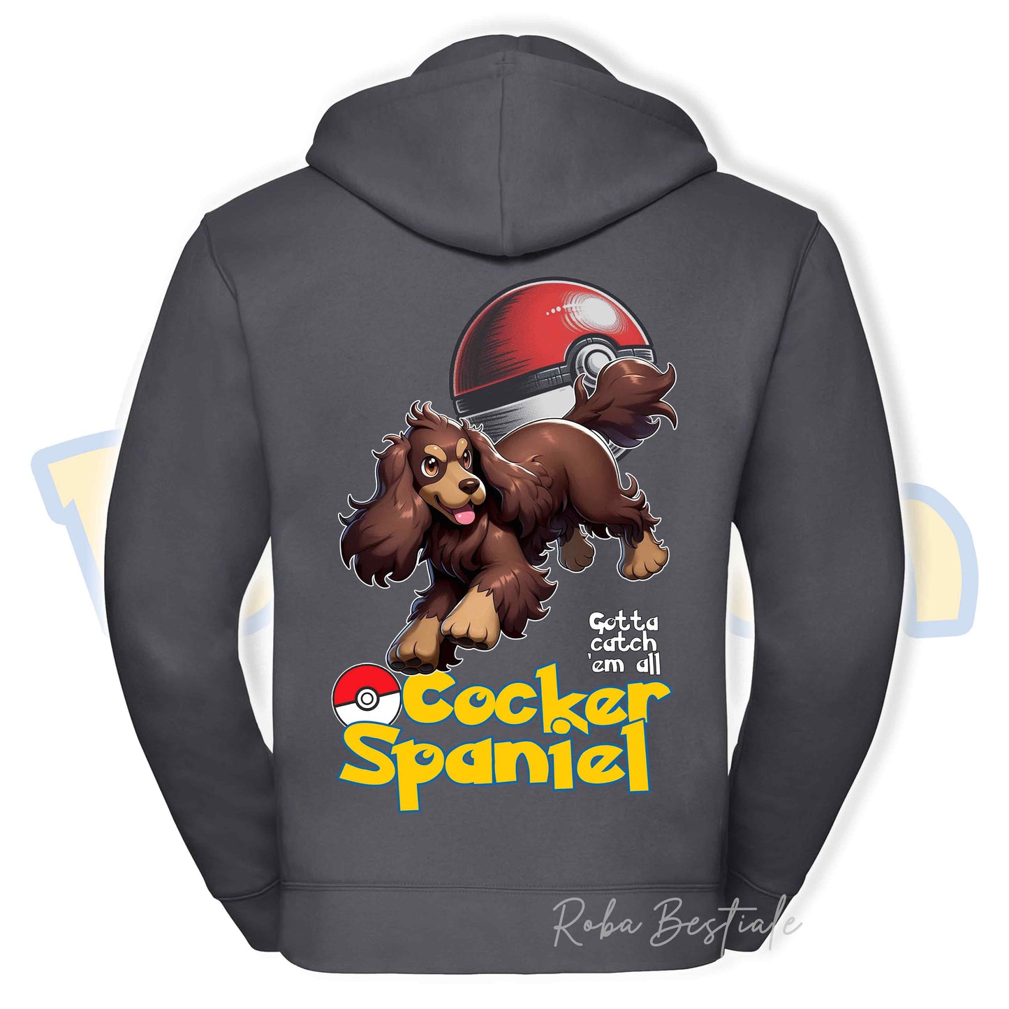 Felpa POKEMON Inspired - COCKER SPANIEL INGLESE Fegato Focato - Con Cappuccio e Full Zip, Uomo o Donna, in tanti colori - dalla XS alla 5XL