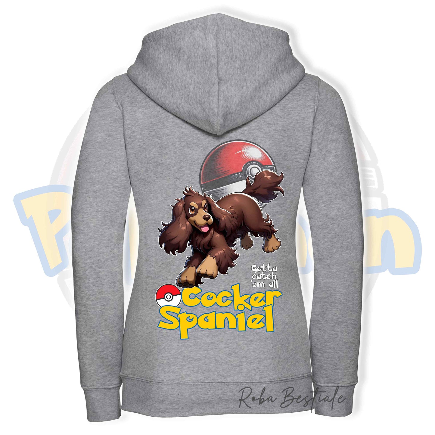 Felpa POKEMON Inspired - COCKER SPANIEL INGLESE Fegato Focato - Con Cappuccio e Full Zip, Uomo o Donna, in tanti colori - dalla XS alla 5XL