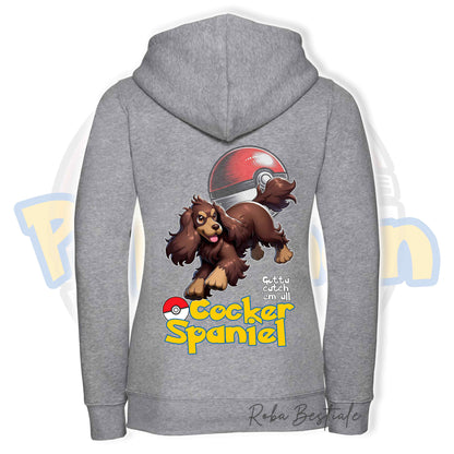 Felpa POKEMON Inspired - COCKER SPANIEL INGLESE Fegato Focato - Con Cappuccio e Full Zip, Uomo o Donna, in tanti colori - dalla XS alla 5XL