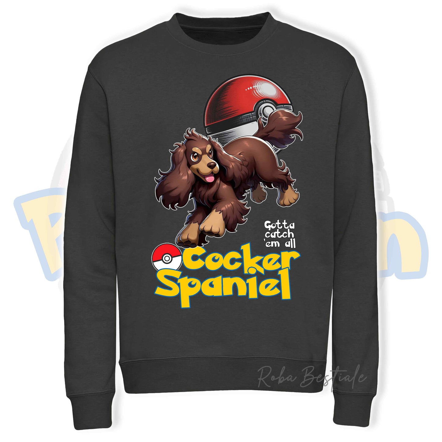 Felpa POKEMON Inspired - COCKER SPANIEL INGLESE Fegato Focato - Girocollo, Unisex, in tanti colori! - dalla XS alla 3XL