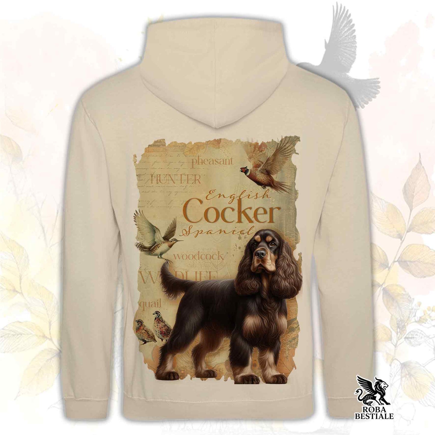 Felpa FIELD LEGACY - COCKER SPANIEL INGLESE Fegato Focato - Con Cappuccio e Tasconi, Unisex - dalla XS alla 3XL