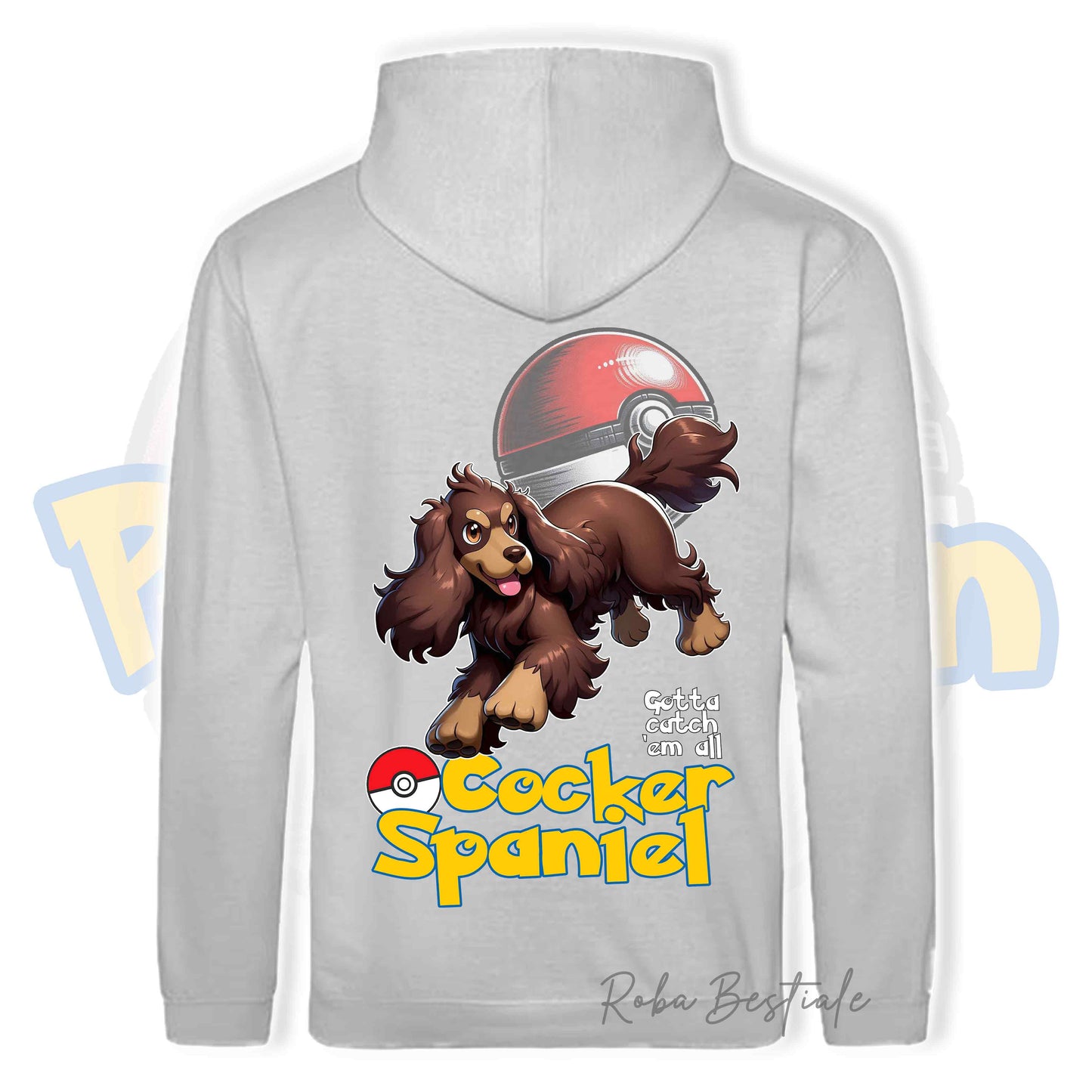 Felpa POKEMON Inspired - COCKER SPANIEL INGLESE Fegato Focato - Con Cappuccio e Tasconi, Unisex, in tanti colori - dalla XS alla 5XL