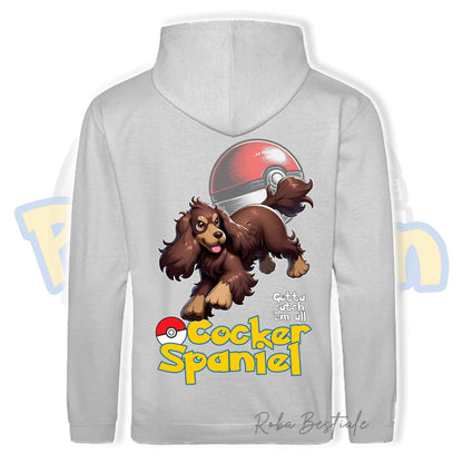 Felpa POKEMON Inspired - COCKER SPANIEL INGLESE Fegato Focato - Con Cappuccio e Tasconi, Unisex, in tanti colori - dalla XS alla 5XL