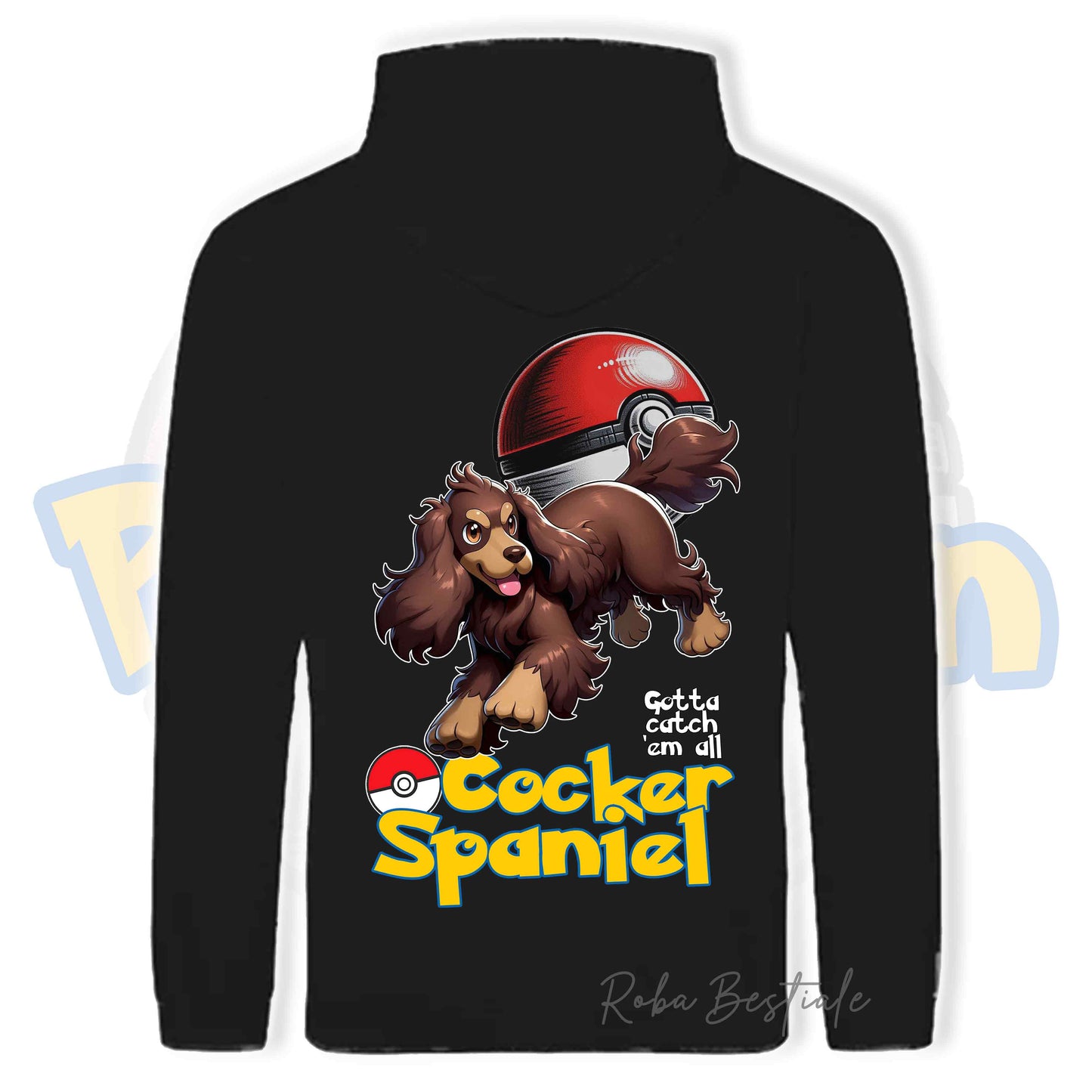 Felpa POKEMON Inspired - COCKER SPANIEL INGLESE Fegato Focato - Con Cappuccio e Tasconi, Unisex, in tanti colori - dalla XS alla 5XL