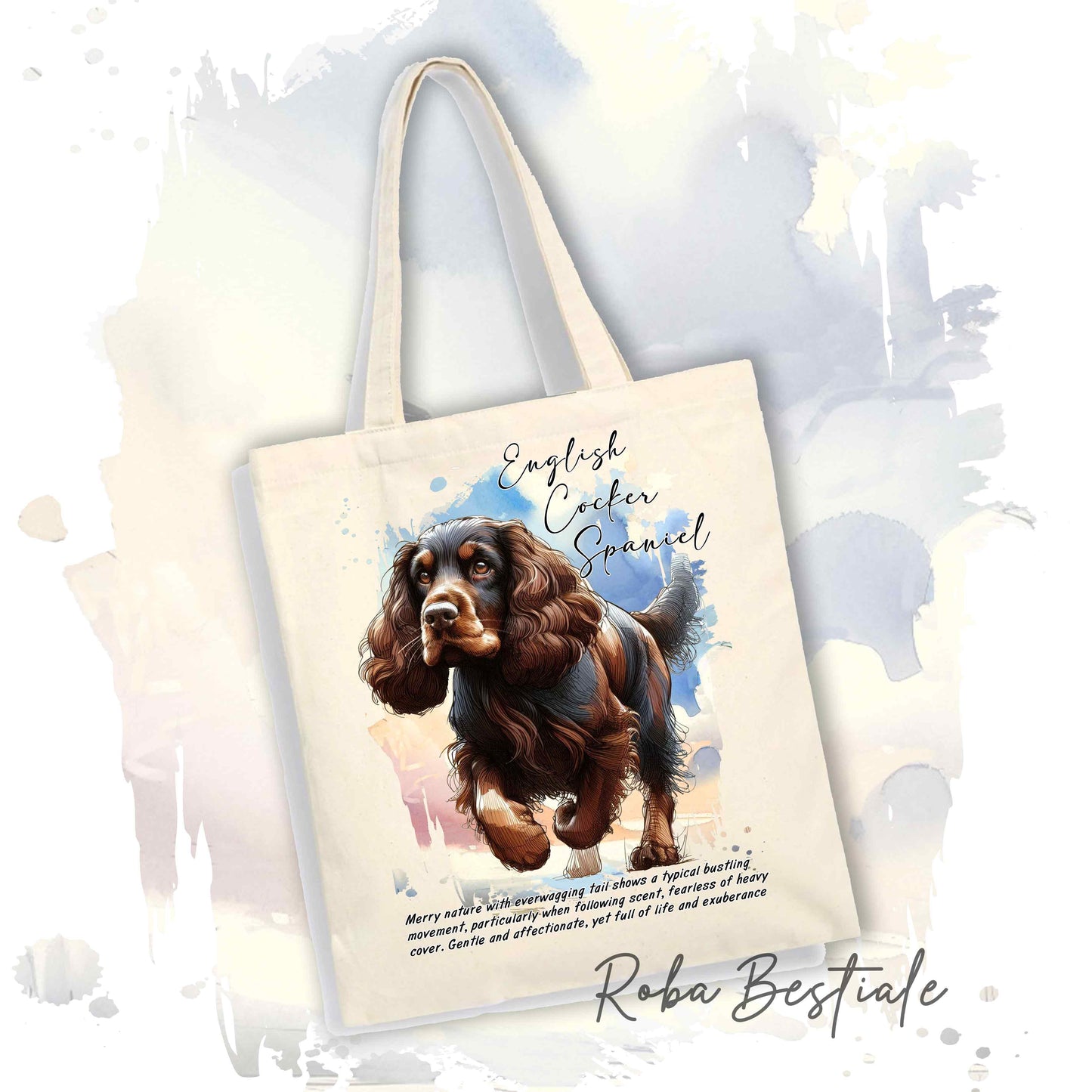 Shopper BEHAVIOR - COCKER SPANIEL INGLESE Fegato Focato - Diversi colori disponibili, 100% Cotone
