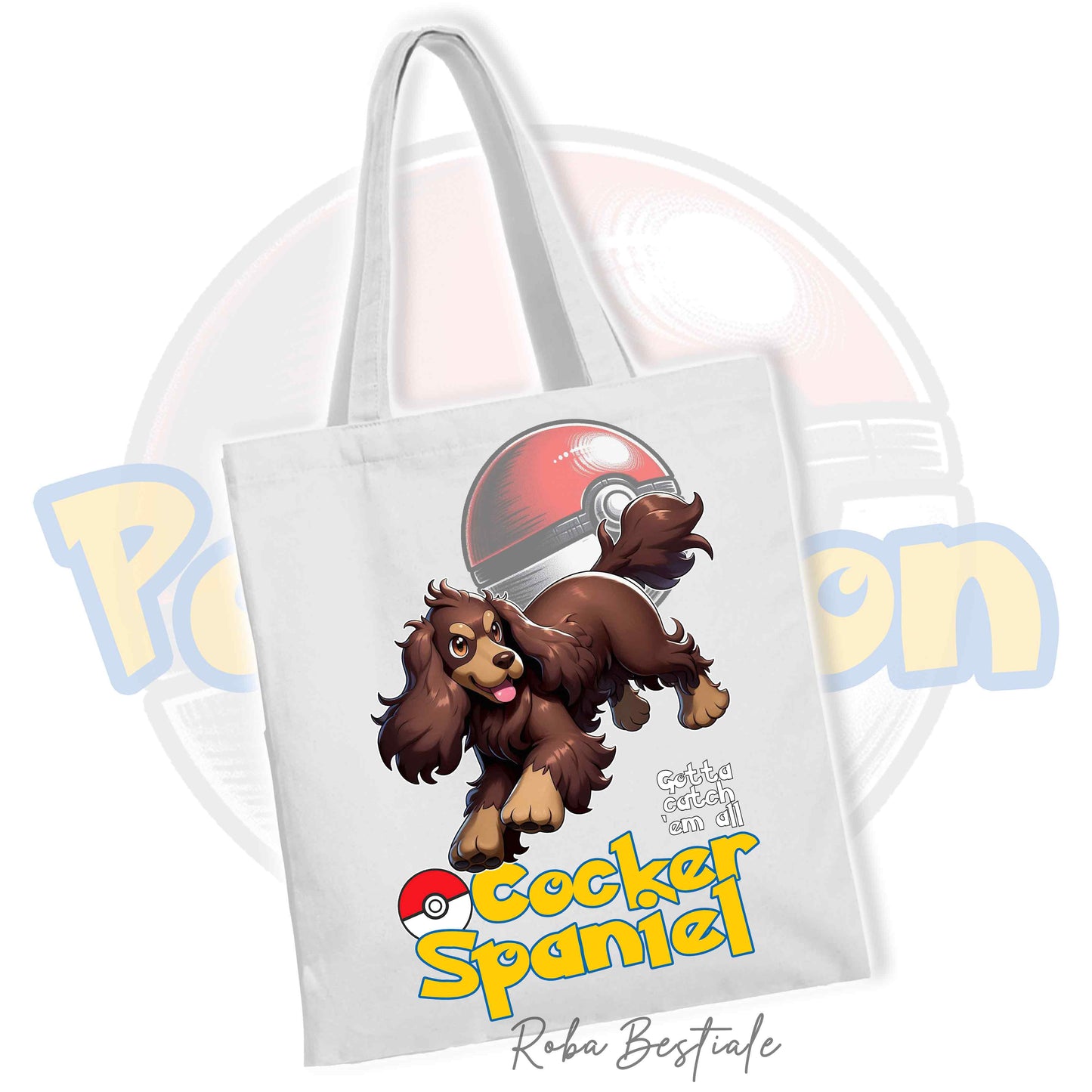 Shopper POKEMON Inspired - COCKER SPANIEL INGLESE Fegato Focato - 100% Cotone - Diversi colori disponibili