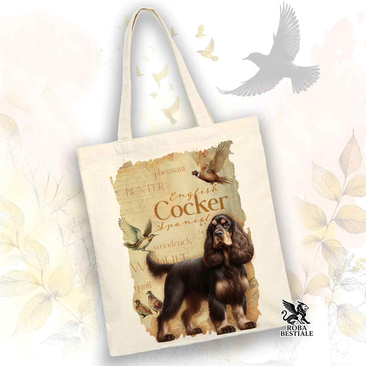 Tote Bag FIELD LEGACY - COCKER SPANIEL INGLESE Fegato e Bianco - 100% Cotone - Bianca o Beige