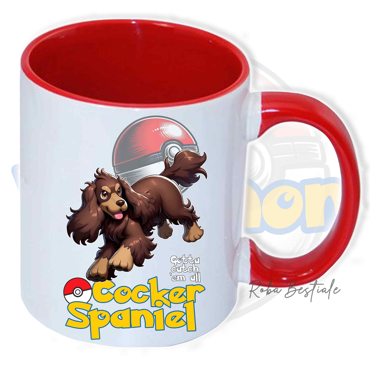 Tazza POKEMON Inspired - COCKER SPANIEL INGLESE Fegato Focato - In Ceramica, con manico e interno colorato - 330 ml