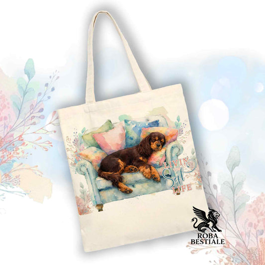 Tote Bag SOFT LIFE - COCKER SPANIEL INGLESE Fegato Focato - 100% Cotone - Bianca o Beige