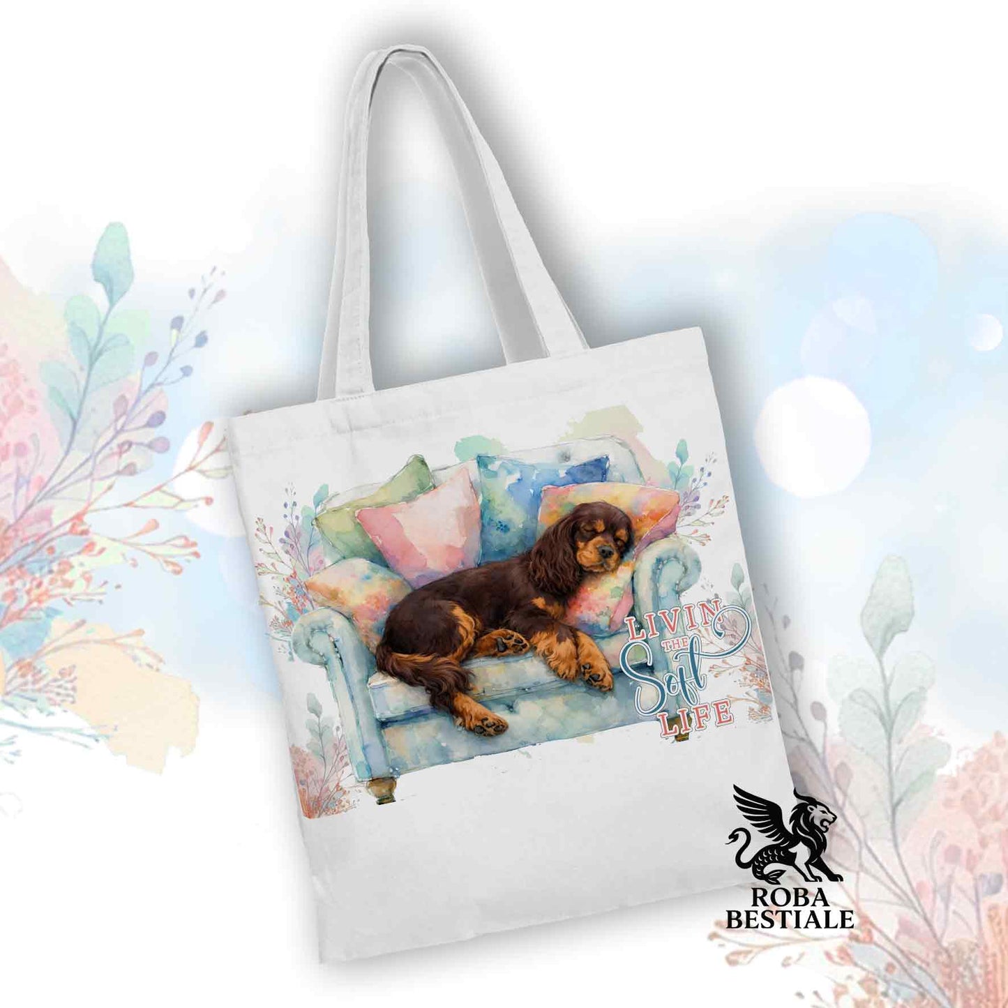 Tote Bag SOFT LIFE - COCKER SPANIEL INGLESE Fegato Focato - 100% Cotone - Bianca o Beige