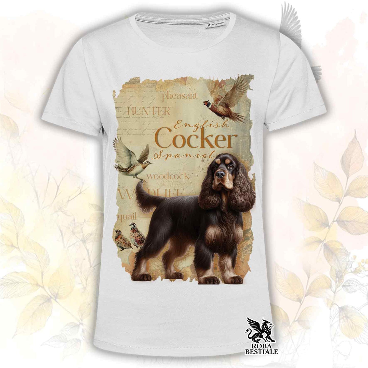 T-Shirt FIELD LEGACY - COCKER SPANIEL INGLESE Fegato Focato - Bianca o Beige, da Uomo o da Donna - dalla XS alla 5XL