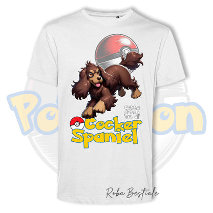 T-Shirt POKEMON - COCKER SPANIEL INGLESE Fegato Focato - Bianca, Nera o Beige, Uomo o Donna, dalla XS alla 5XL