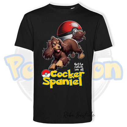 T-Shirt POKEMON - COCKER SPANIEL INGLESE Fegato Focato - Bianca, Nera o Beige, Uomo o Donna, dalla XS alla 5XL