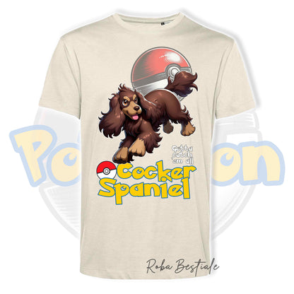 T-Shirt POKEMON - COCKER SPANIEL INGLESE Fegato Focato - Bianca, Nera o Beige, Uomo o Donna, dalla XS alla 5XL