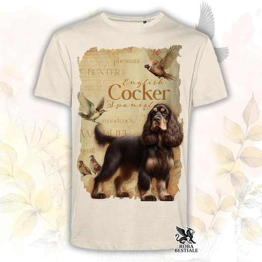 T-Shirt FIELD LEGACY - COCKER SPANIEL INGLESE Fegato Focato - Bianca o Beige, da Uomo o da Donna - dalla XS alla 5XL