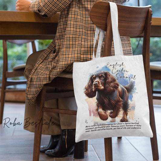 Shopper BEHAVIOR - COCKER SPANIEL INGLESE Fegato Focato - Diversi colori disponibili, 100% Cotone