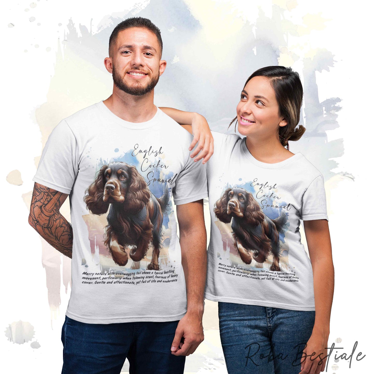 T-Shirt BEHAVIOR - COCKER SPANIEL INGLESE Fegato Focato - Standard FCI - 100% Cotone, Bianca, Uomo o Donna - dalla XS alla 5XL