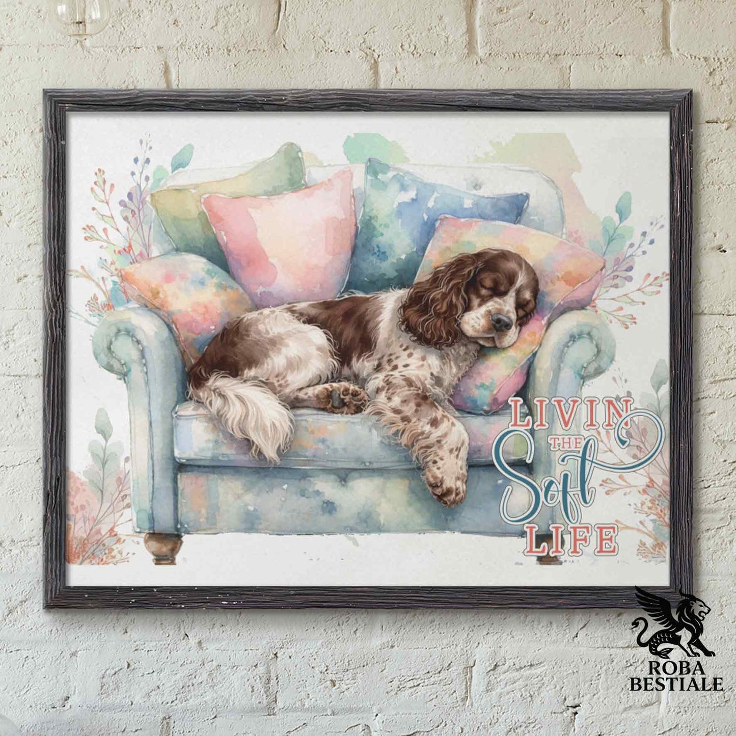 Quadretto SOFT LIFE - COCKER SPANIEL INGLESE Fegato Roano - Con cornice in legno, formato A4