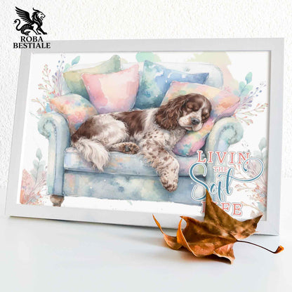 Quadretto SOFT LIFE - COCKER SPANIEL INGLESE Fegato Roano - Con cornice in legno, formato A4