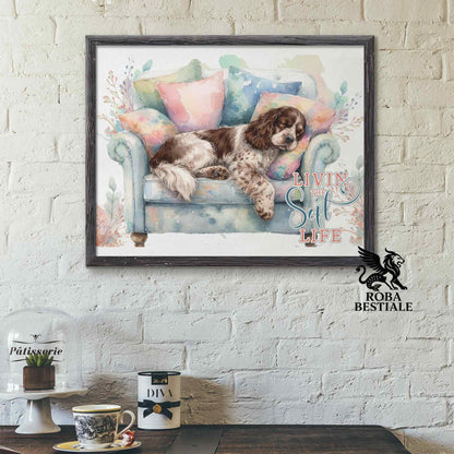 Quadretto SOFT LIFE - COCKER SPANIEL INGLESE Fegato Roano - Con cornice in legno, formato A4