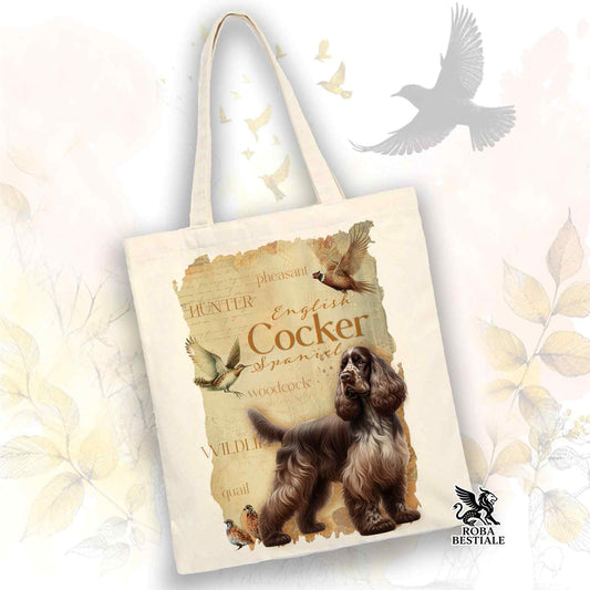 Tote Bag FIELD LEGACY - COCKER SPANIEL INGLESE Fegato Roano - 100% Cotone - Bianca o Beige
