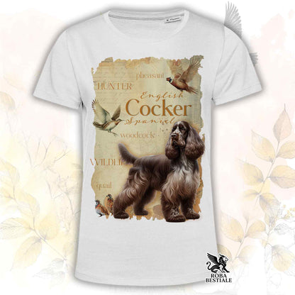 T-Shirt FIELD LEGACY - COCKER SPANIEL INGLESE Fegato Roano - Bianca o Beige, da Uomo o da Donna - dalla XS alla 5XL
