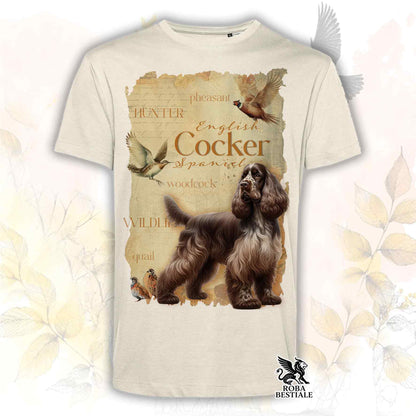T-Shirt FIELD LEGACY - COCKER SPANIEL INGLESE Fegato Roano - Bianca o Beige, da Uomo o da Donna - dalla XS alla 5XL