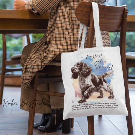 Shopper BEHAVIOR - COCKER SPANIEL INGLESE Fegato Roano - Diversi colori disponibili, 100% Cotone